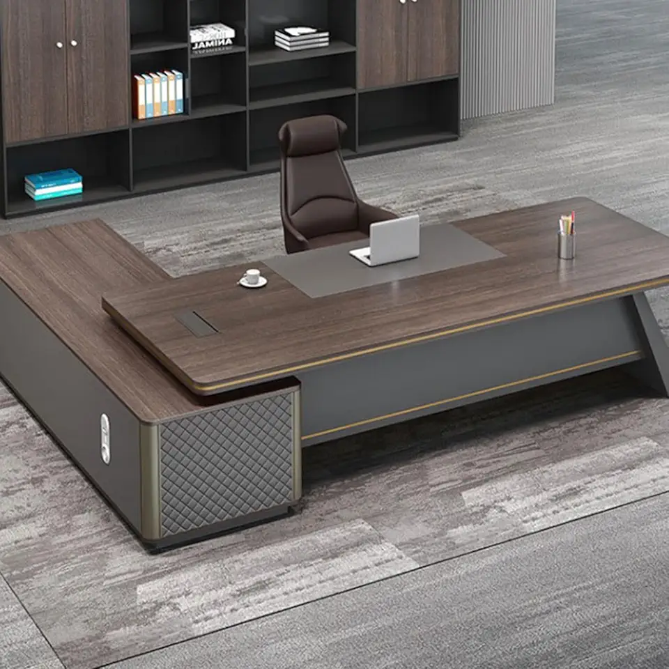 OUDINI Executive Desk Wooden Office Desk Writing Study Desk Computer Desk Extra Large Workstation Business Furniture Set, 2.4m