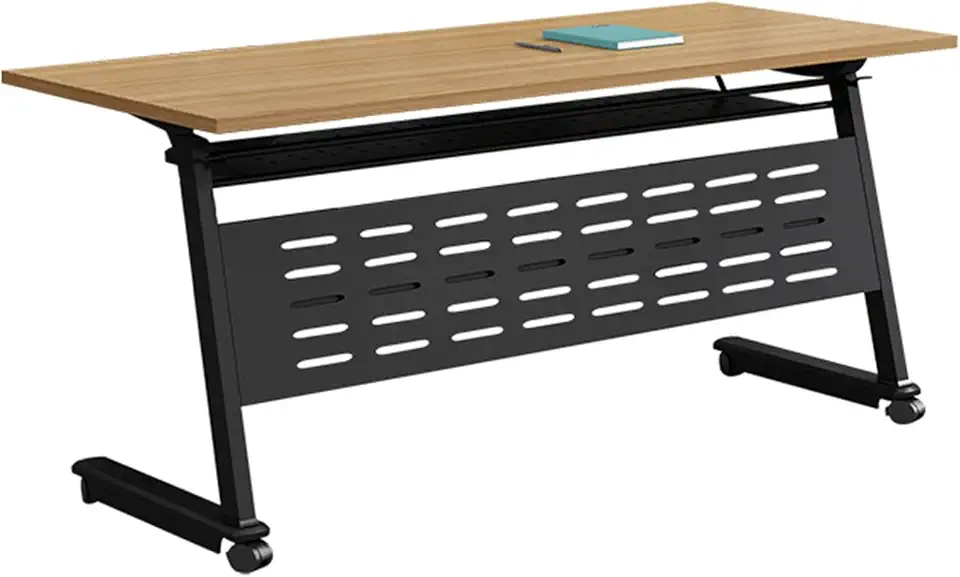 Mobile Folding Conference Table with Wheels and Baffle Rectangular Training Seminar Meeting Table (6PCS 55.1