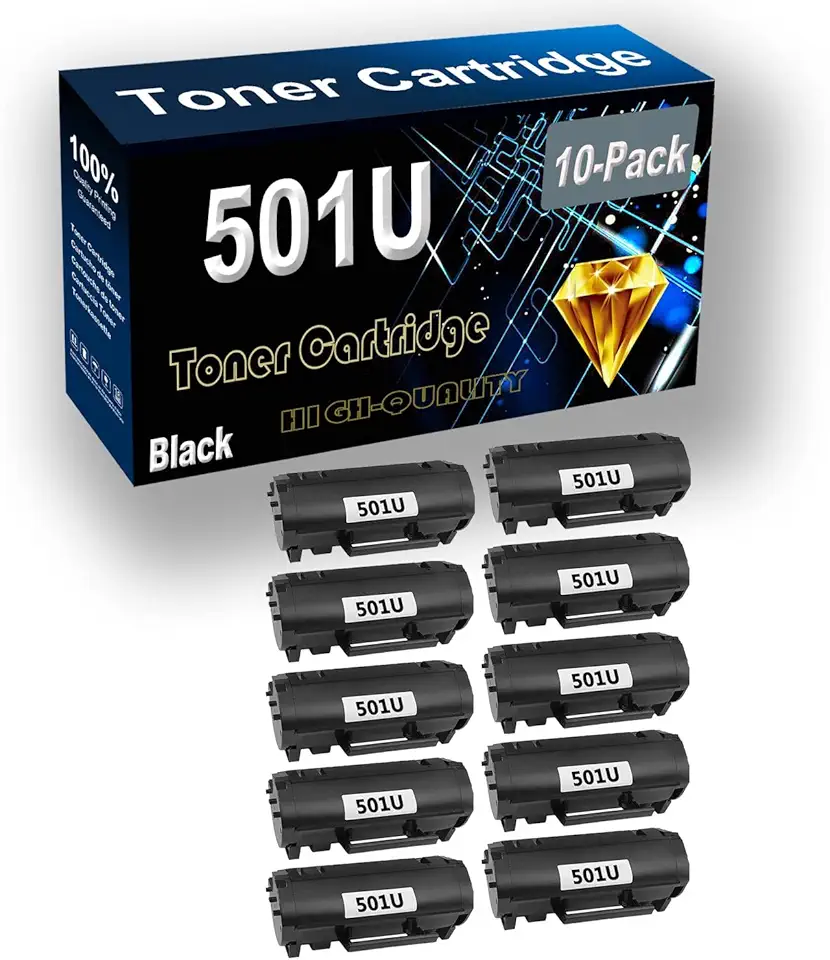 Compatible Printer Toner Cartridge Replacement for 50F1U00 501U 20,000 Pages MS510 MS510dn MS610 MS610de MS610dn MS610dtn MS610dte Printer (10-Pack Black)