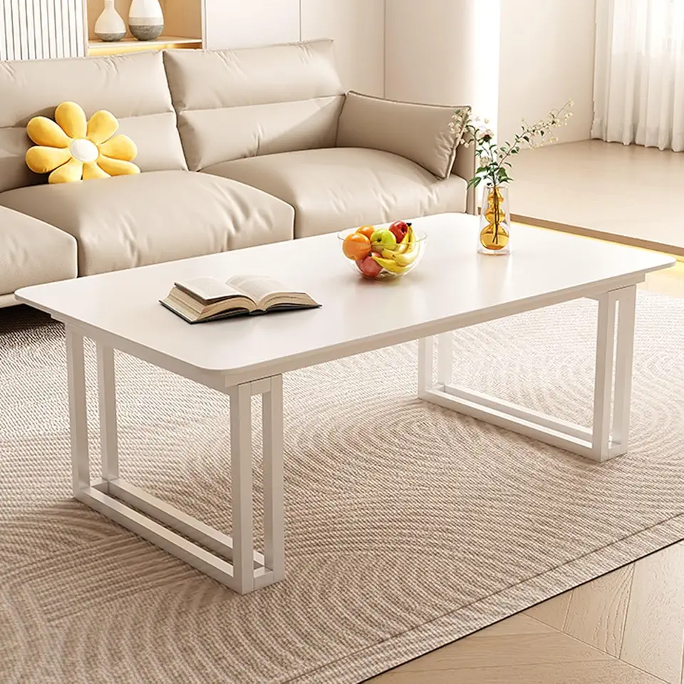 Center Table for Living Room Square Coffee Table Coffee Table Converts to Dining Table Open Space Minimalist for Home Office(All White,31.5x19.68x17.72in)