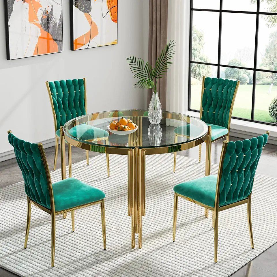 5 Piece Glass Dining Room Table Set, 38.6