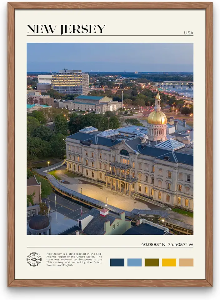 Sponsored Ad - StudioUBILA New Jersey Wall Art Poster, Decorative Cityscape Landscape Art Prints, Home Decor Wall Art Print for Bedroom Living Room Kitchen Decorations, Unframed