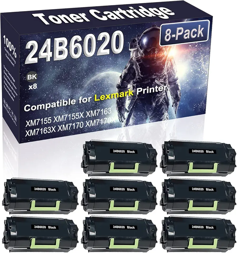 8-Pack Compatible High Capacity XM7155 XM7155X XM7163 XM7163X XM7170 XM7170X Printer Toner Container Replacement for 24B6020 Printer Cartridge (Black)