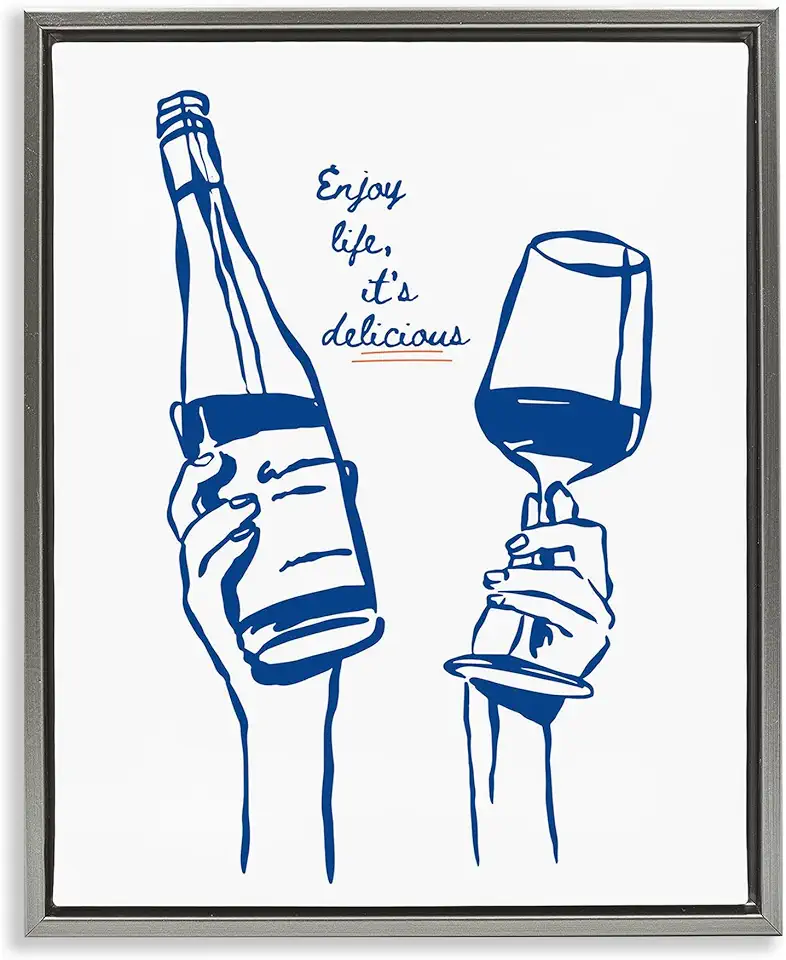 Stupell Industries Enjoy Life with Wine Gray Framed Floater Canvas Wall Art Design by Lettered and Lined, 17 x 21
