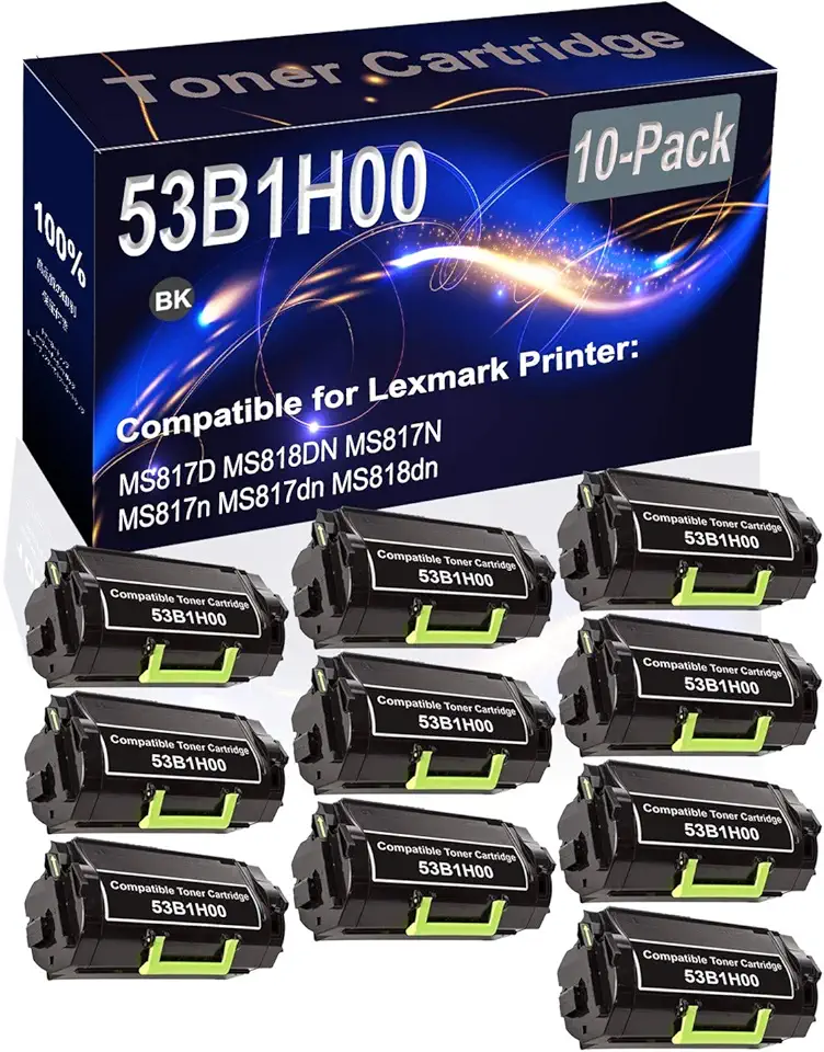 10-Pack (Black) Compatible 53B1H00 Printer Toner Cartridge (High Capacity) fit for MS817D MS818DN MS817N MS817n MS817dn MS818dn Printer