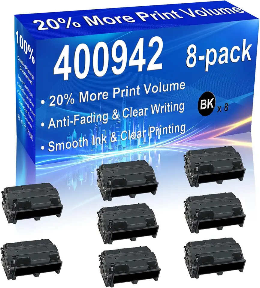 8-Pack (Black) Compatible High Yield 400942 Toner Cartridge Use for Aficio AP400, AP400N, AP410, AP410N Printer