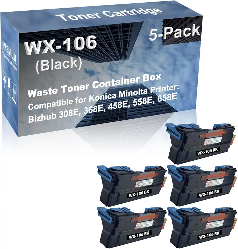 5-Pack Compatible High Capacity WX-106, AAJ50Y1, AAJ5WY1 Waste Toner Container Box use for Konica Minolta Bizhub 308E, 368E, 458E, 558E, 658E Printer (Black)