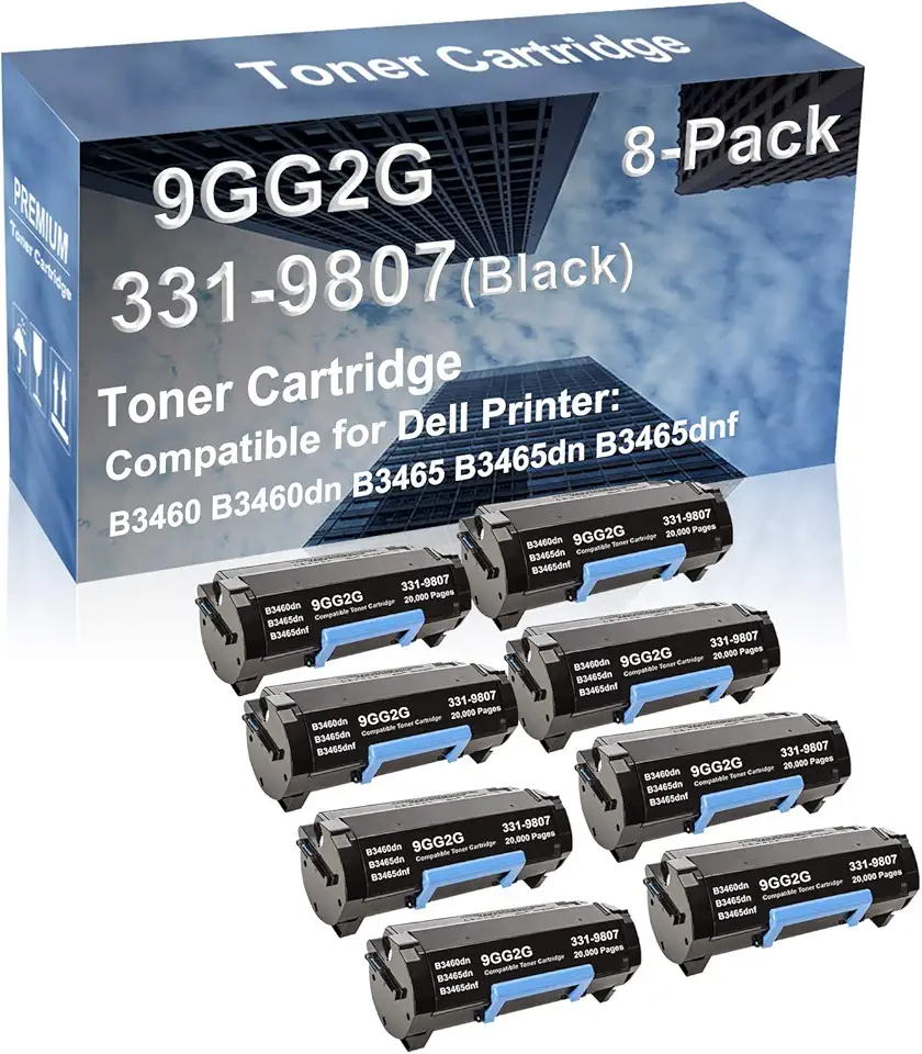 8-Pack Compatible High Capacity B3465dnf Printer Toner Cartridge Replacement for Dell 331-9807 (9GG2G) Printer Cartridge (Black)