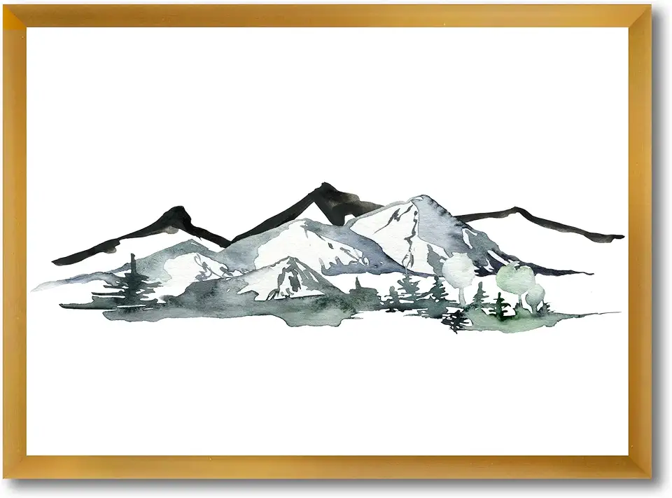 Minimalistic Winter Mountains and Fir Forest I Modern Framed Wall Art