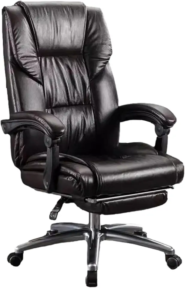 Leather Executive Chair with Lumbar Support, Adjustable Backrest Armrests, 360° Swivel, Reclining Office Chair,Coffee-One Size