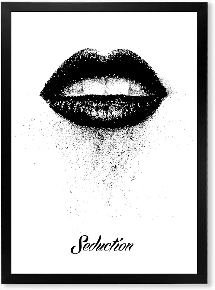 Monochrome Black Woman Lips Modern Framed Wall Art