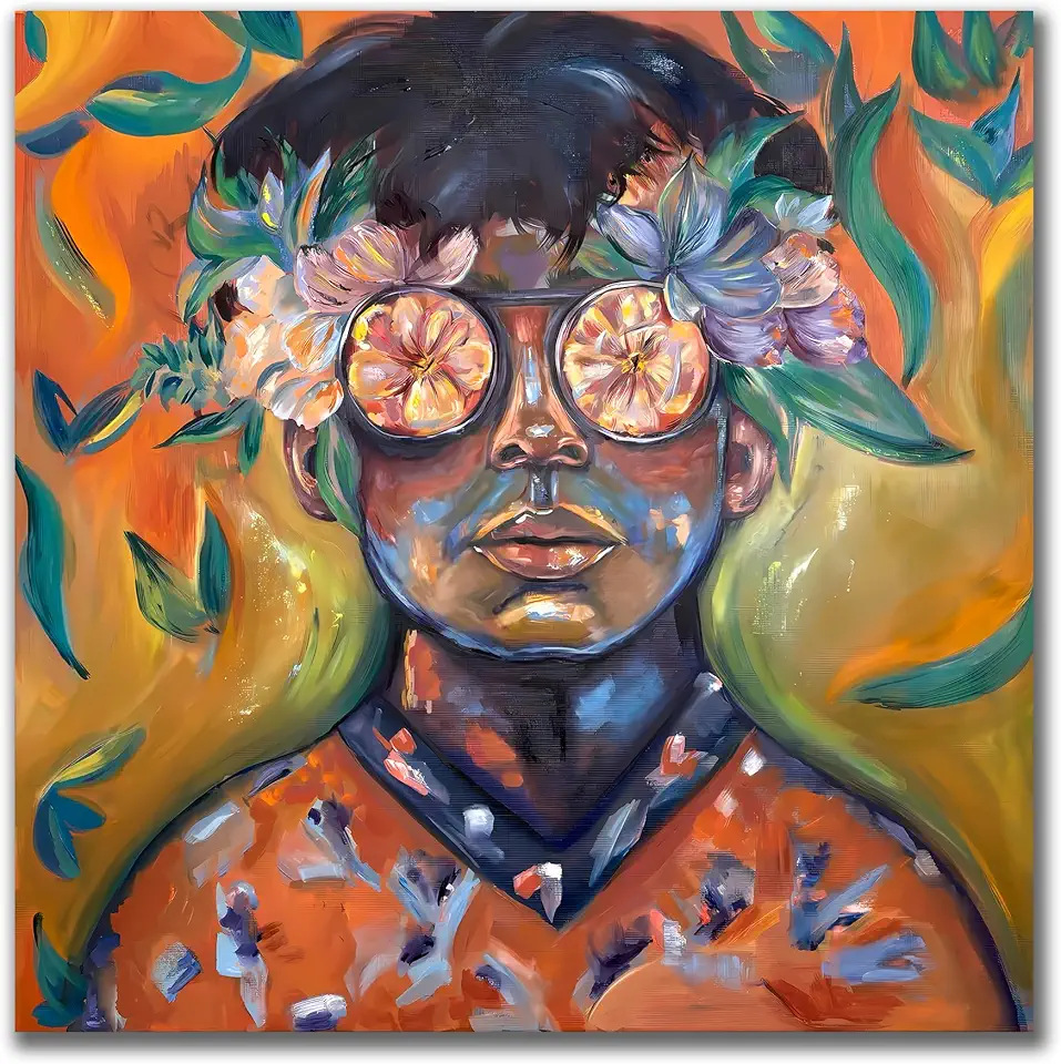 28 x 28 Inch | Citrus Glow | Oil | Botany portrait Original Handmade Modern Abstract Oil Canvas Painting Wall Artwork