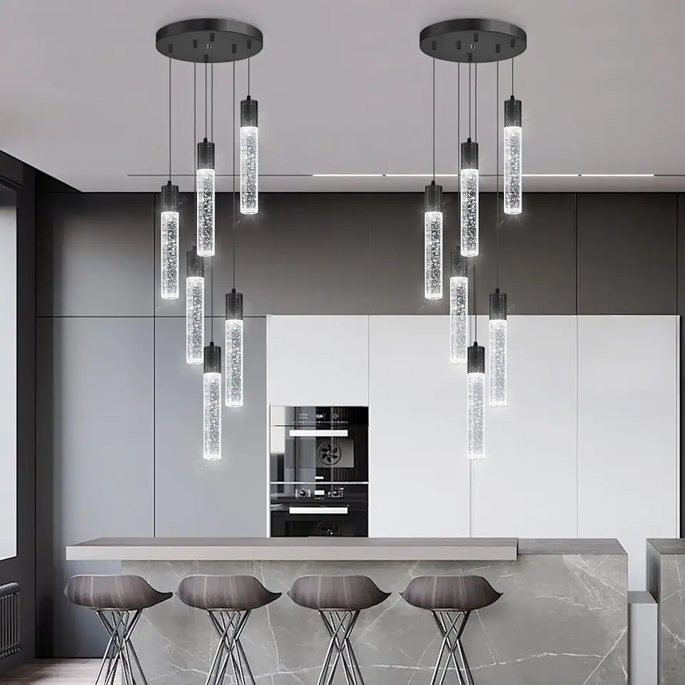 Sponsored Ad - Modern Pendants Light for Kitchen Island Crystal Mini Chandeliers Dining Room LED Pendant Lighting Fixture High Ceiling Hanging Lights Bedroom Island Kitchen Foyer 6000K White Light Fixtures Black