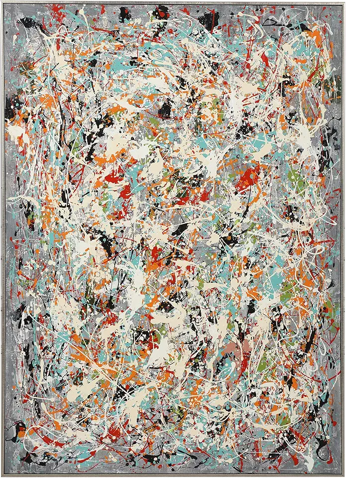 MY SWANKY HOME Oversize Abstract Spatter Modern Painting Wall Art 61in Gray Orange Silver Frame