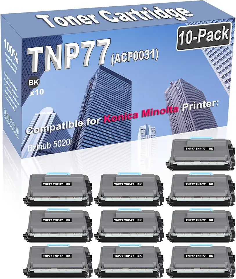10-Pack (Black) Compatible High Capacity TNP77 TNP-77 (ACF0031) Toner Cartridge Used for Konica Minolta Bzihub 5020i Printer