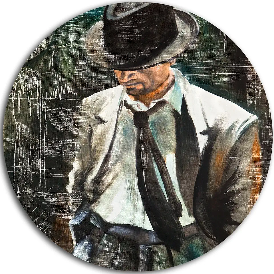Designart The Gentleman Portrait Large Metal Wall Art-Disc of 23 inch, 23'' H x 23'' W x 1'' D 1P, Blue/White