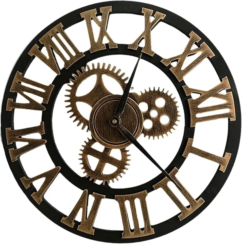 Wall Clock Silent Art Wall Clock Industrial Gear Wall Clock, Retro Style, High-Precision Timing, Suitable for Bedroom, Living Room, Study, Office Bedroom (C3, 40cm) Silent Wall Decor Clock (Gold 30c