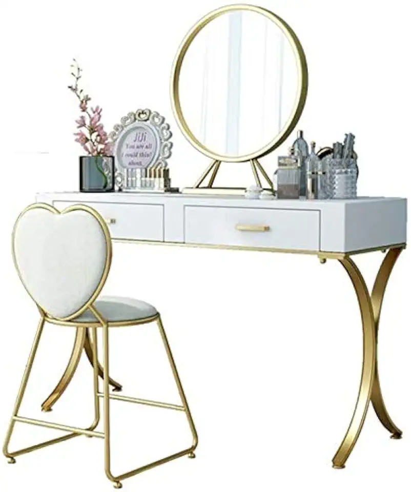 high-end Dressing Table 2 in 1 Makeup Vanity Desk Modern Solid Wood Iron Dressing Table Storage Makeup Table with Stool