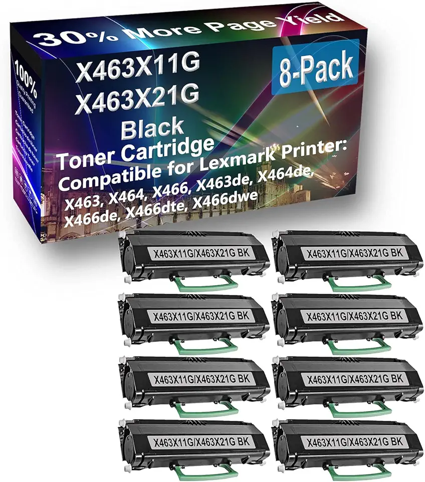 8-Pack Compatible High Yield X463de, X464de Printer Cartridge Replacement for Lexmark X463X11G Toner Cartridge (Black)