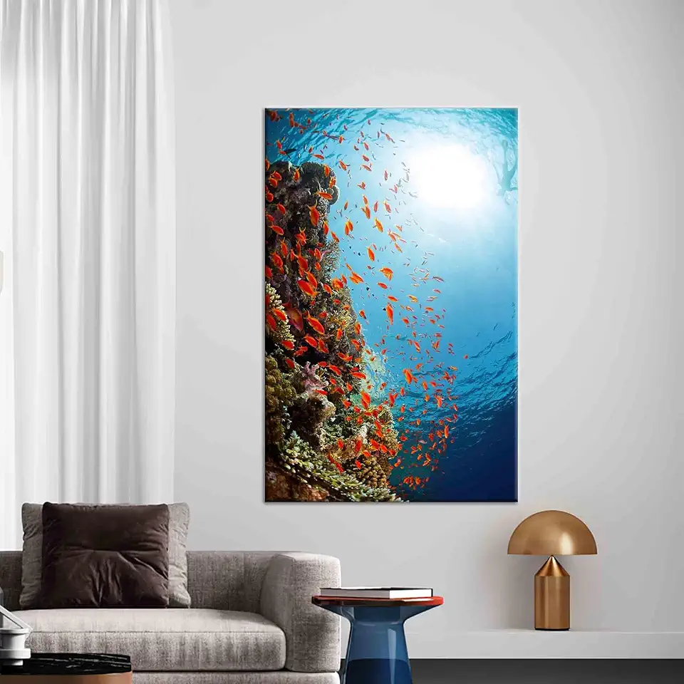 Underwater Artistic Canvas Showcasing Vibrant Fish and Unique Sea Landscape for Animal Lovers and Ocean Enthusiasts in Striking Clarity and Unparalleled Detail - 1PC - 100x235