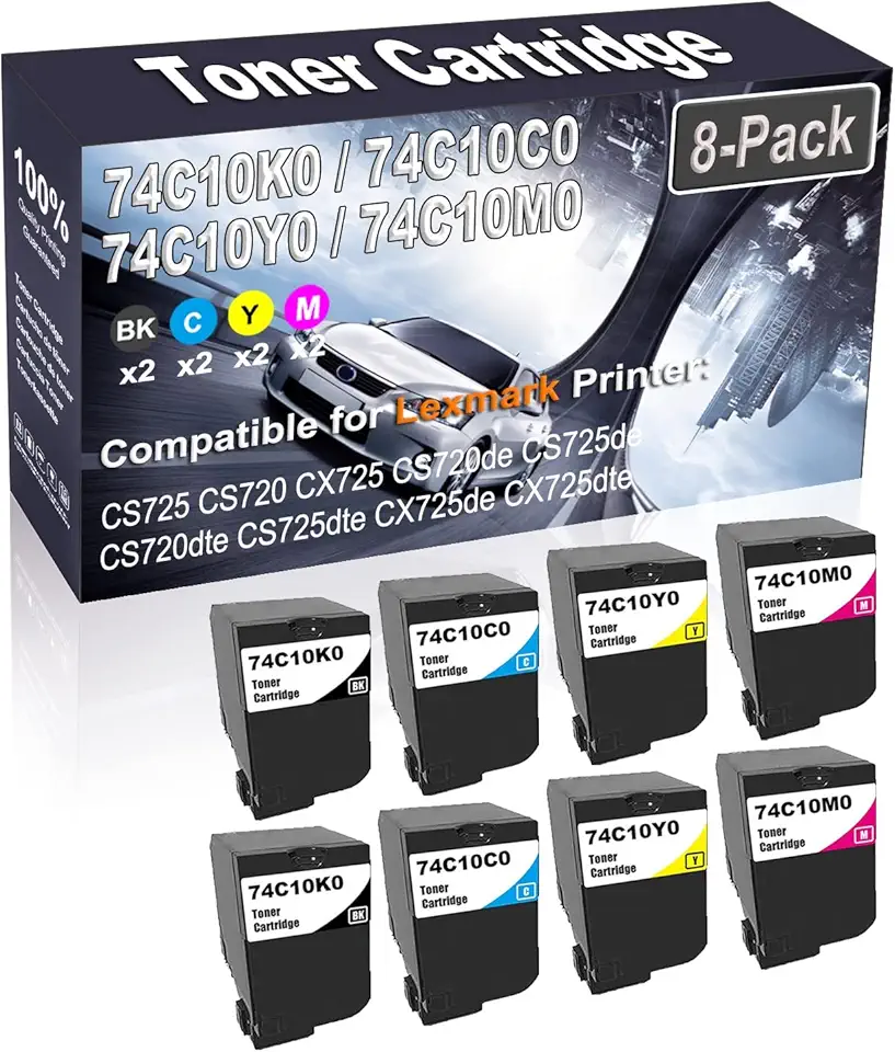 8-Pack (2BK+2C+2Y+2M) Compatible High Yield 74C10K0 74C10C0 74C10Y0 74C10M0 Printer Toner Cartridge use for CS725 CS720 CX725 CS720de CS725de Printers
