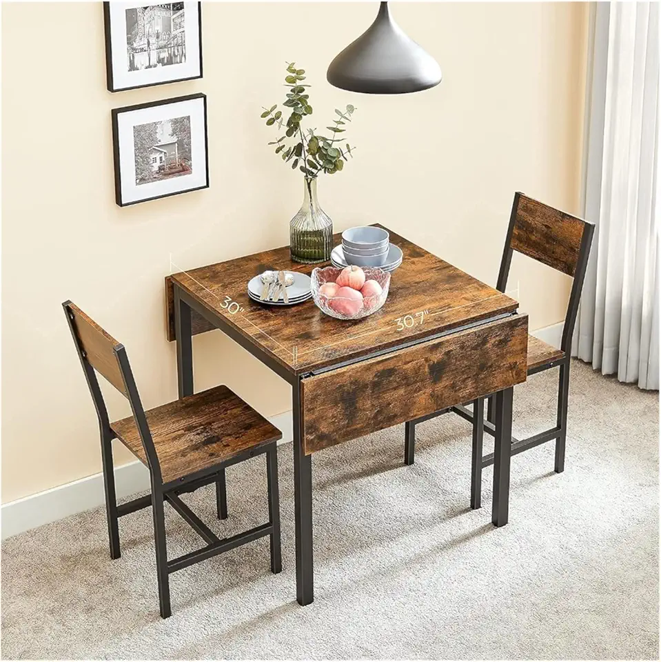 Folding Dining Table, Drop Leaf Extendable, Compatible with Small Spaces, Seats 2-4 People, Industrial, 33.3 x 30.7 x 30 Inches,Brown,Table