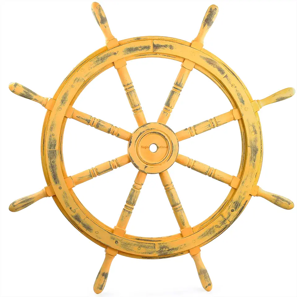 Nagina International Nautical Handcrafted Wooden Ship Wheel - Home Wall Decor (72 Inches, Antique Brown)