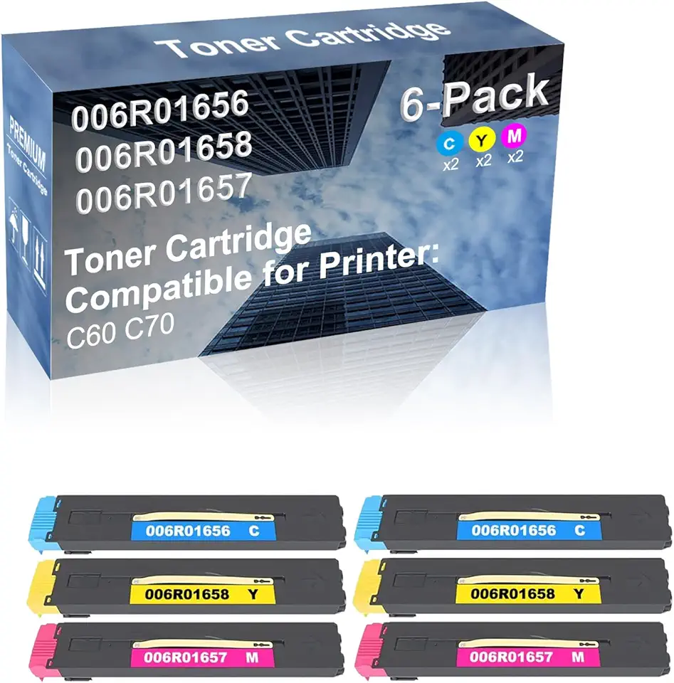 6-Pack (2C+2Y+2M) Compatible High Capacity 006R01656+ 006R01658+ 006R01657 Toner Cartridge Used for C60 C70 Printer