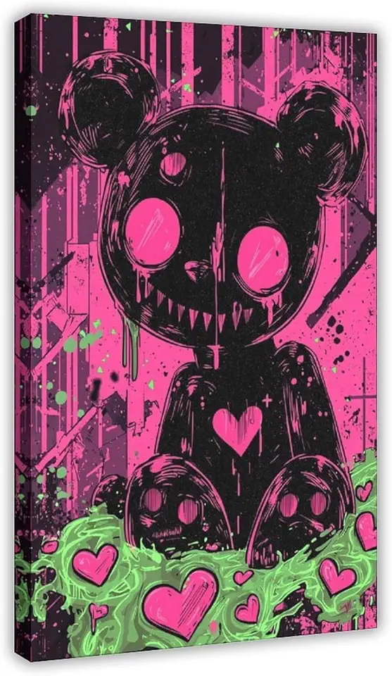 Toxic Cute Wall Art – Creepy Kawaii Monster Poster, Y2K Emo Aesthetic Print for Teen Girls Bedroom Decor Canvas Art Poster And Wall Art Picture Print Modern Family Bedroom Decor Posters 20x30inch(50x7