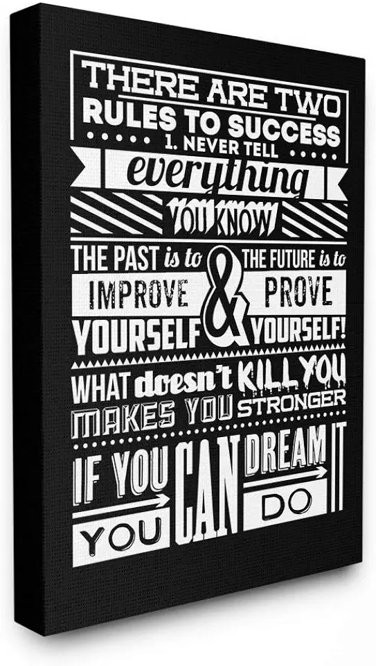 The Stupell Home Decor Collection Two Rules to Success Black and White Inspirational Typography Stretched Canvas Wall Art, 30x40, Multi-Color