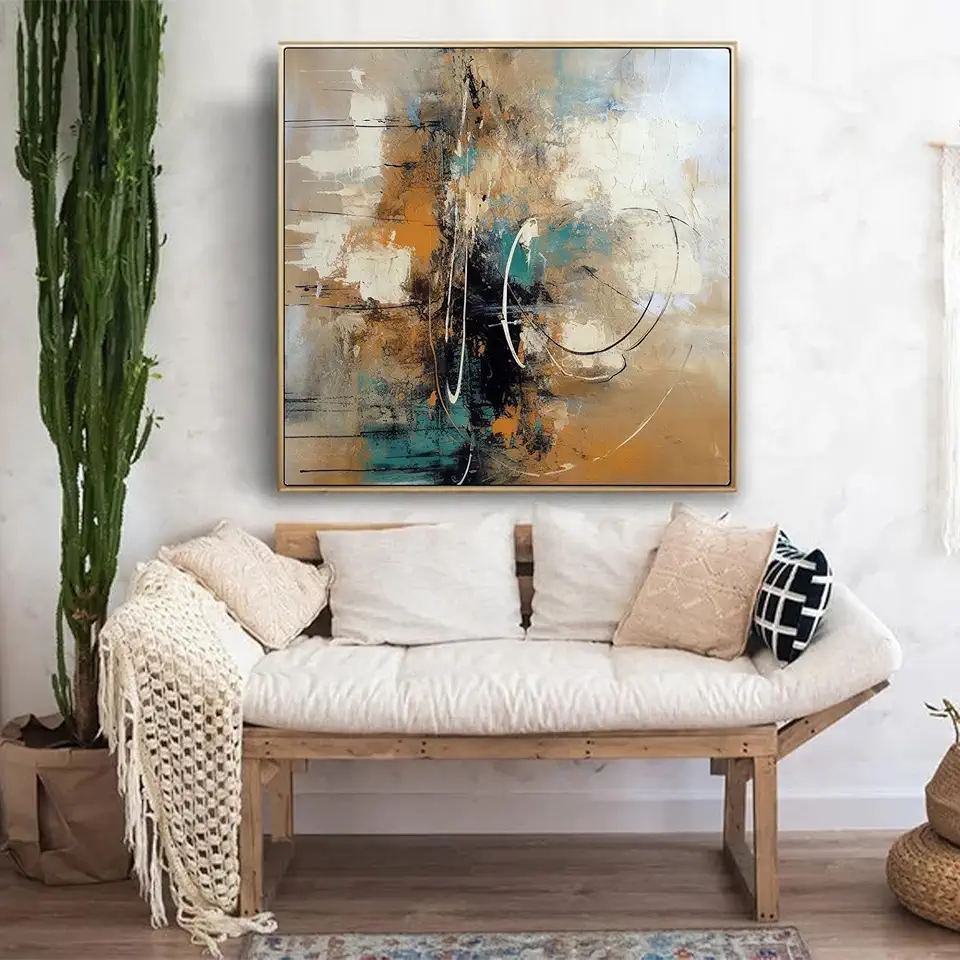 Light Brown Abstract Oil Painting,Modern Artwork,Canvas Art,Texture Wall Art,Minimal Wall Decor For Office Living Room,Handmade Painting,Unstretched,Frameless,(183X183cm) 72X72Inches