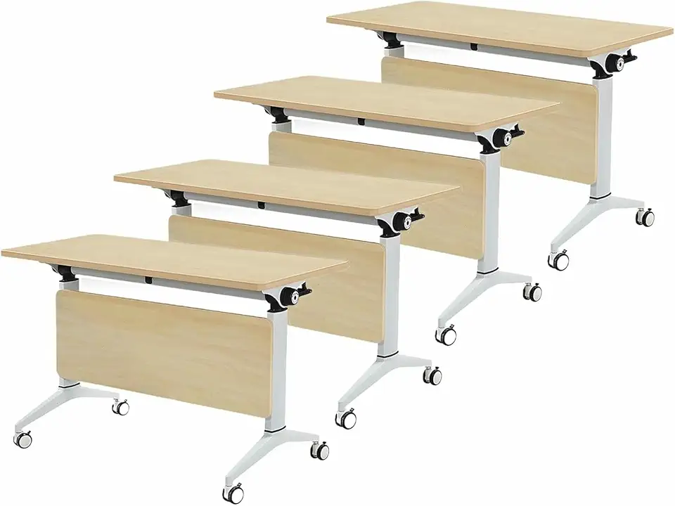 4 Pack Folding Conference Table with Lockable Wheels, Conference Room Training Room Flip Top Mobile Training Table, Foldable Meeting Tables for Office Home Classroom~/