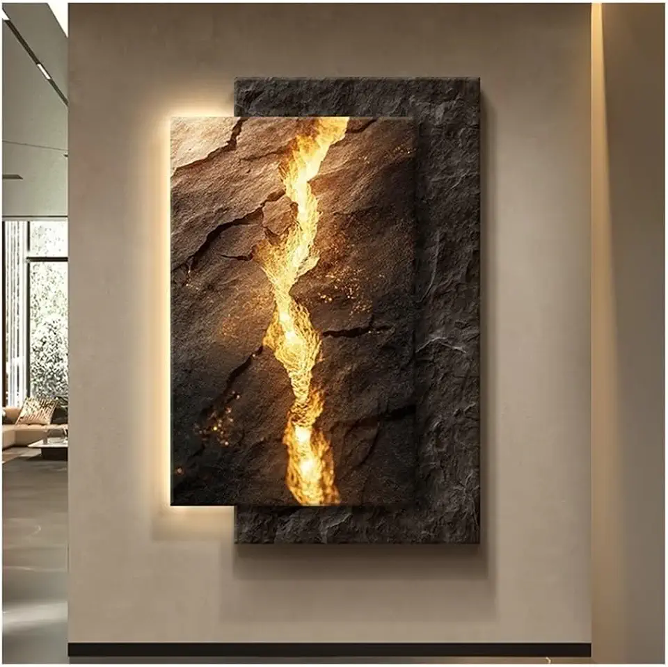 Sandstone Wall Decor with Led Lights, Abstract Porch Wall Art, Modern Wall Sculpture with Remote Control, Wall Decoration Painting(A,100x150cm/39.4x59.1in)
