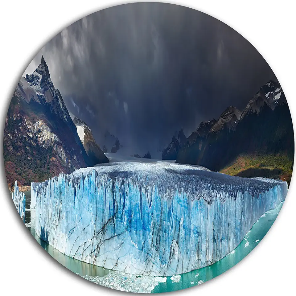 Designart Perito Moreno Glacier Photography Large Metal Wall Art-Disc of 23 inch, 23'' H x 23'' W x 1'' D 1P, Blue