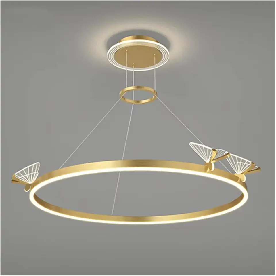 Modern Led Butterfly Chandelier Home Rings Decoration Hanging Lamp Gold Simple Art Design Pendent Light