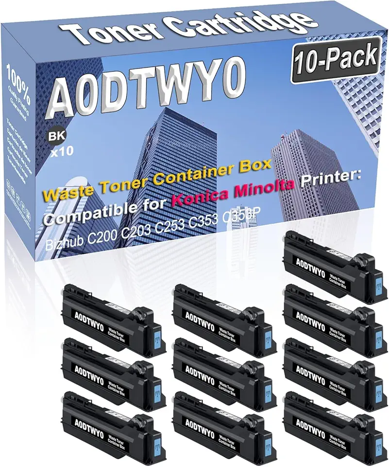 10-Pack (Black) Compatible High Capacity A0DTWY0 A0DY-WY0 Waste Toner Container Box Used for Konica Minolta Bizhub C200 C203 C253 C353 C353P Printer