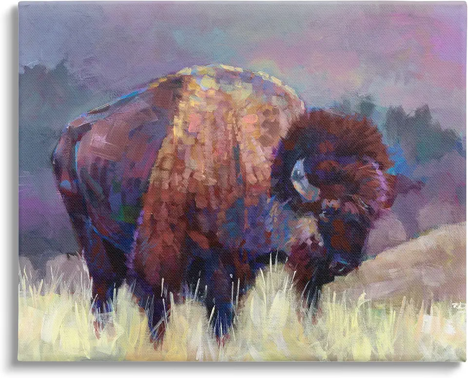 Stupell Industries Vibrant Bison Grazing Rural Meadow Purple Landscape Canvas Wall Art, Design by Robert Jackson