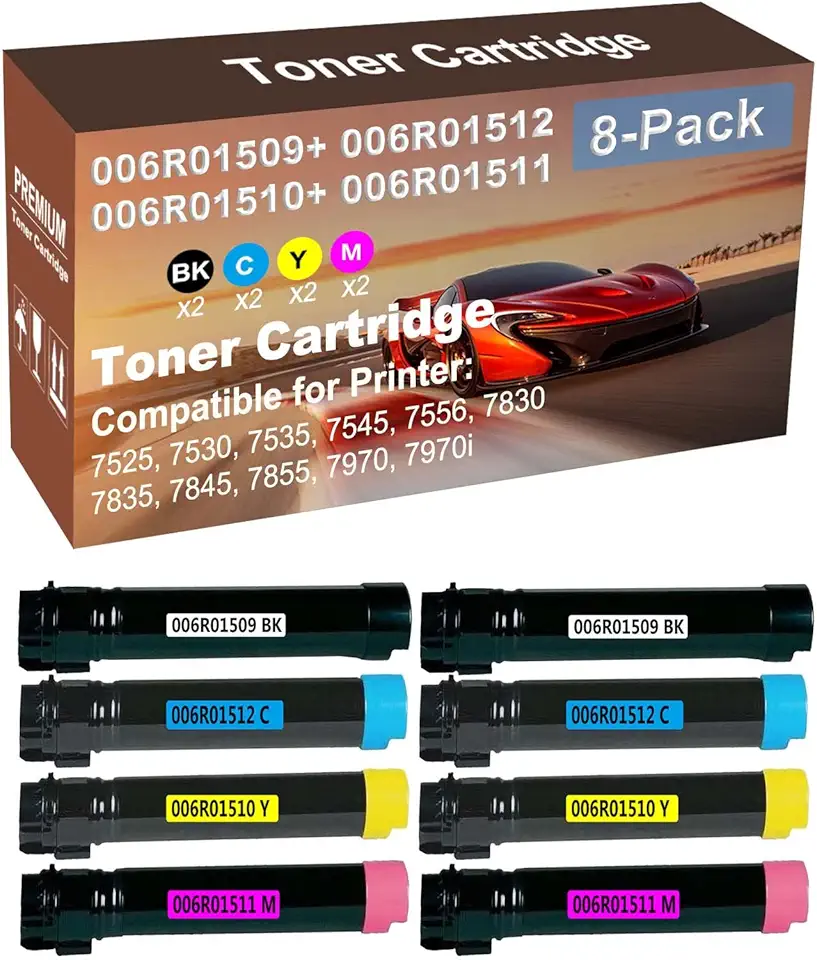 8-Pack (2BK+2C+2Y+2M) Compatible WorkCentre 7556, 7830, 7835 Printer Toner Cartridge High Capacity Replacement for 006R01509+ 006R01512+ 006R01510+ 006R01511 Toner Cartridge