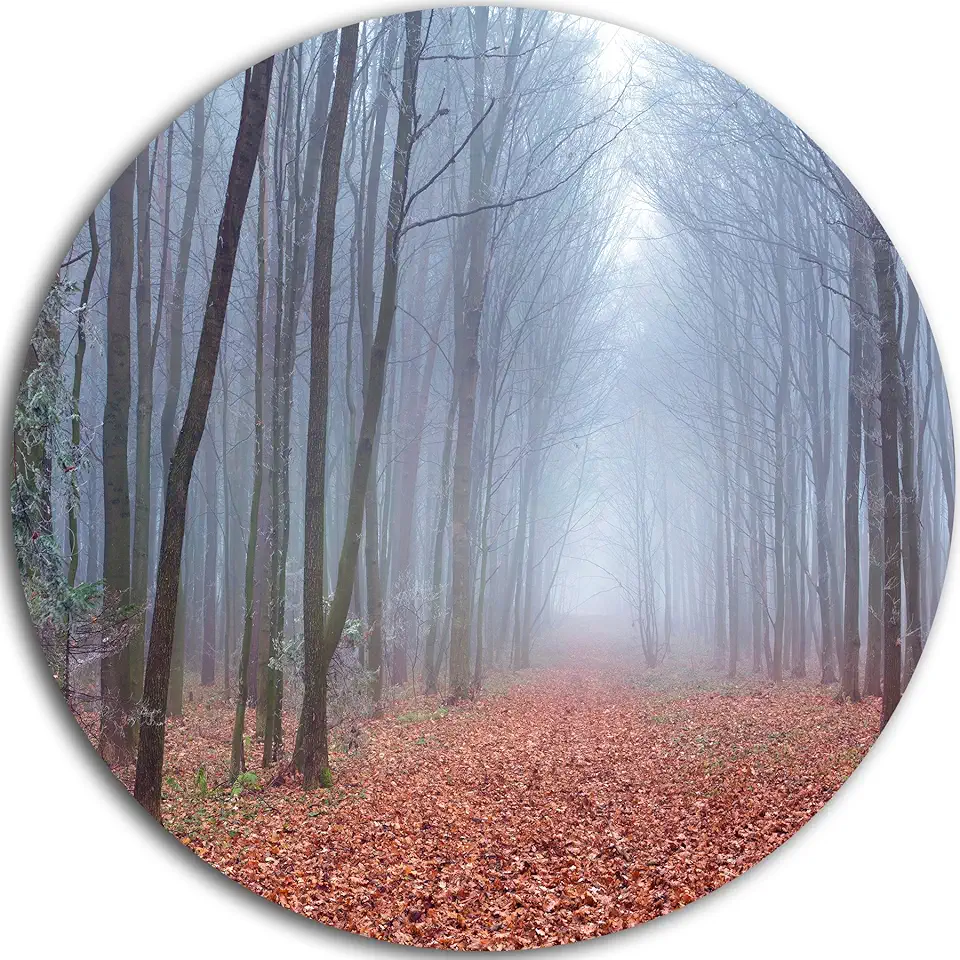 Designart Misty Trail in Autumn Forest-Landscape Photo Circle Wall Art-Disc of 23, 23'' H x 23'' W x 1'' D 1P, Blue