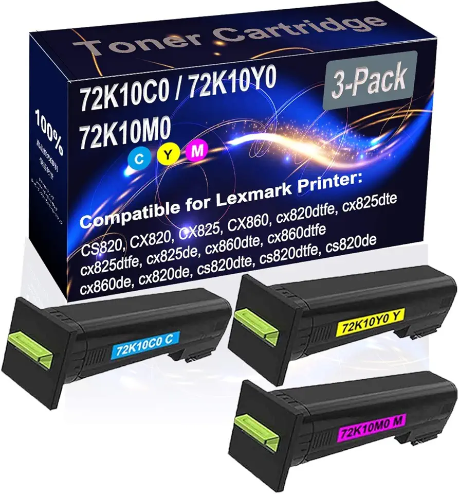 3-Pack (C+Y+M) Compatible High Yield 72K10C0 72K10Y0 72K10M0 Printer Toner Cartridge use for CS820 CX820 CX825 CX860 Printers