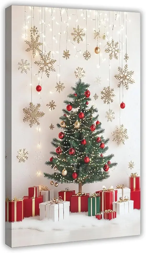 ZMLIS Festive Minimalist Christmas Canvas – Simple Tree, Snow, Gifts & Elegant Holiday Decor Canvas Poster Wall Art Decor Print Picture Paintings for Living Room Bedroom Decoration 20x30inch(50x75cm)
