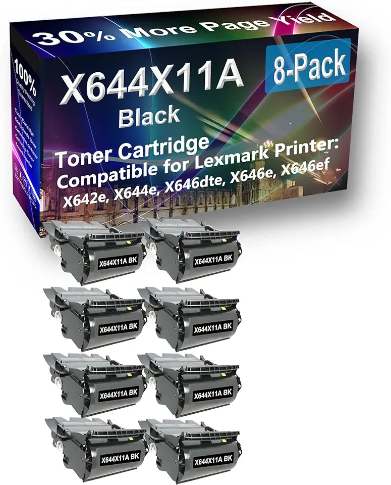 8-Pack Compatible High Capacity X642e, X644e, X646dte, X646e, X646ef Printer Toner Cartridge Replacement for X644X11A X644X21A Printer Cartridge (Black)