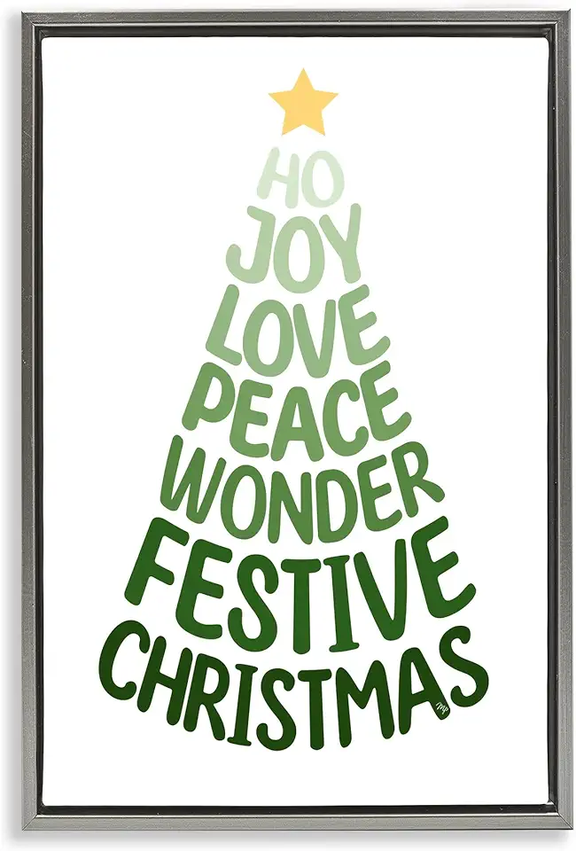 Stupell Industries Festive Christmas Words Tree Gray Framed Floater Canvas Wall Art Design by Martina Pavlova, 17 x 25