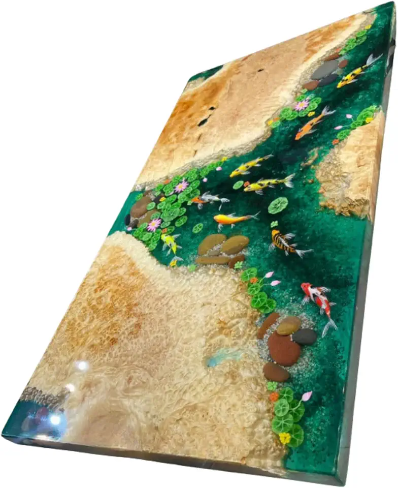Personalized Japan Table, Japan Fish Table, Customized Live Edge Resin Epoxy Table, Luxury Coffee Desk, Kitchen Table, Gift Home, River House Table, Bar Table, Unique Gift, Japan Art (40x80 inch.)