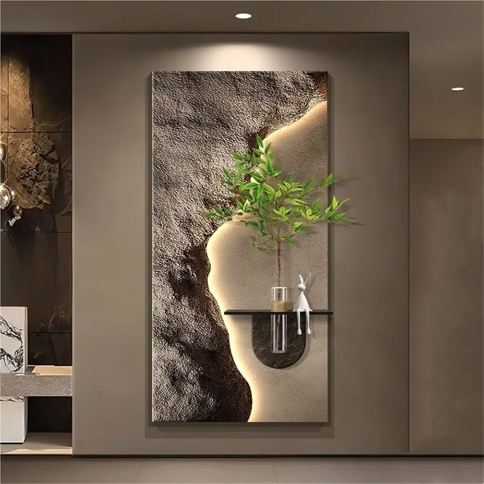 JYNDKQLB Luxurious Textured Mural, Hanging Painting with Vase and Light, Decorative Painting, Suitable for Bedroom, Apartment and Mall(31.5x63in)