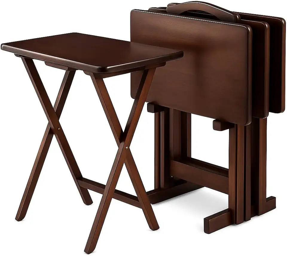 Ergode Folding TV Tray Set of 5 - Durable Small Folding Tables, X-Frame Design, Convenient Snack Tray Tables, Easy Assembly, Ideal for Living Room & Dining (TV Trays Set of 5) (Brown).