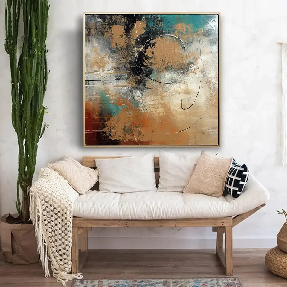Brown Abstract Wall Art,Minimalist Wall Painting,Modern Wall Art,Wall Decor,Netural Decor For Office Living Room,Unstretched,Frameless,(183X183cm) 72X72Inches