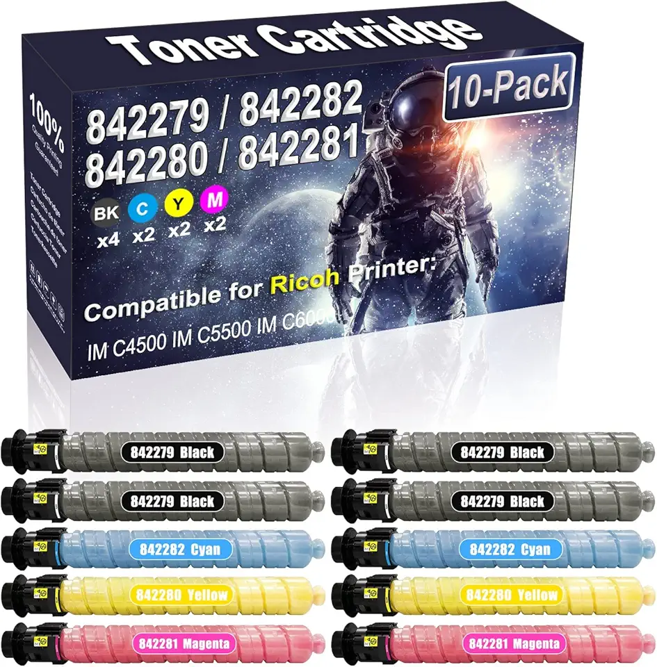 10-Pack (4BK/2C/2Y/2M) Compatible High Capacity IM C4500 IM C5500 IM C6000 Printer Toner Container Replacement for Ricoh 842279 842282 842280 842281 Printer Cartridge