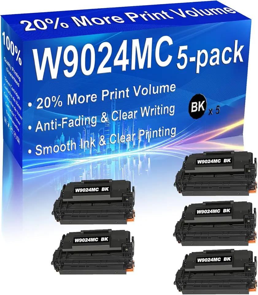 5-Pack (Black) Compatible High Yield W9024MC Laser Printer Toner Cartridge Use for Managed E40040dn, MFP Managed E42540f Printer