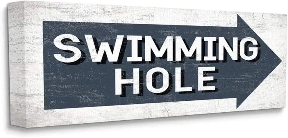 Stupell Industries Charming Swimming Hole Sign Blue Arrow Canvas Daphne Polselli Wall Art, 20 x 48